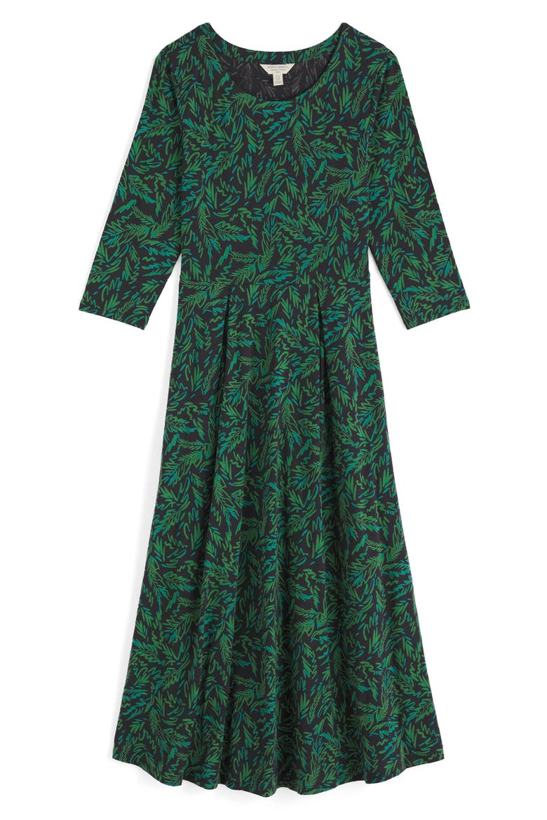 Veronica Print Stretch Organic Cotton Jersey Midi Dress, Alternate, color, FOREST FLOOR FERN