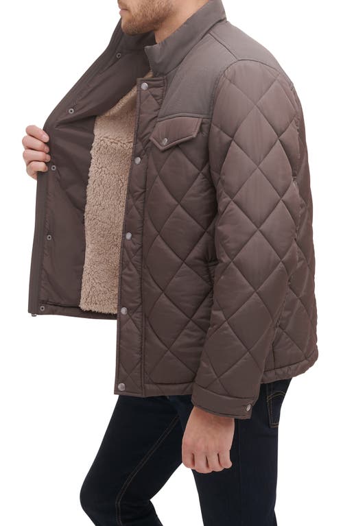 Cole Haan Signature Cole Haan Mixed Media Faux Shearling Lined Diamond Quilted Jacket In Brown