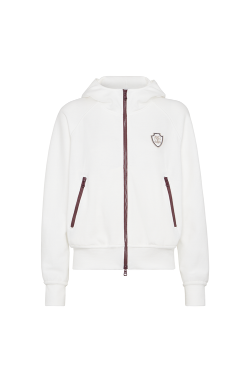 Brunello Cucinelli White Sweatshirt With Fixed Hood And Logo Patch On The Front In White