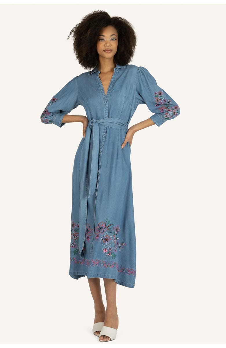 Super Natural by Secret Mission Lynn Dress with Flower Embroidery, Main, color, Light Blue Wash Denim