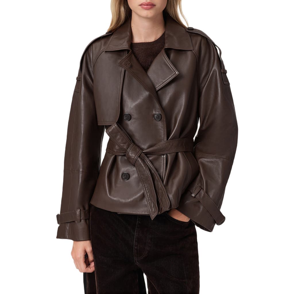 Allsaints Reed Leather Trench Jacket In Brown