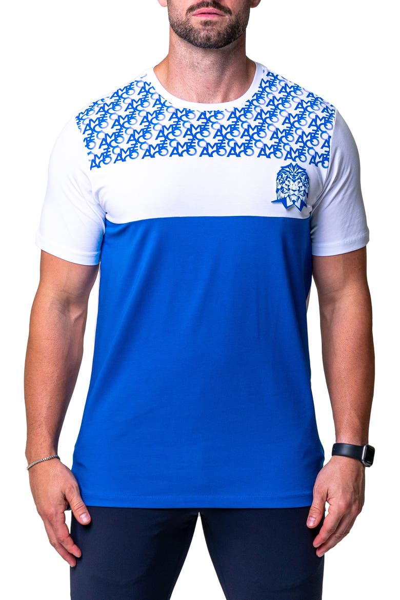 Combo Print Colorblock Stretch Cotton Graphic Tee, Main, color, BLUE