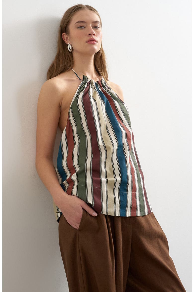 Co-ord Stripe Cotton Halter Neck Top, Main, color, MULTI