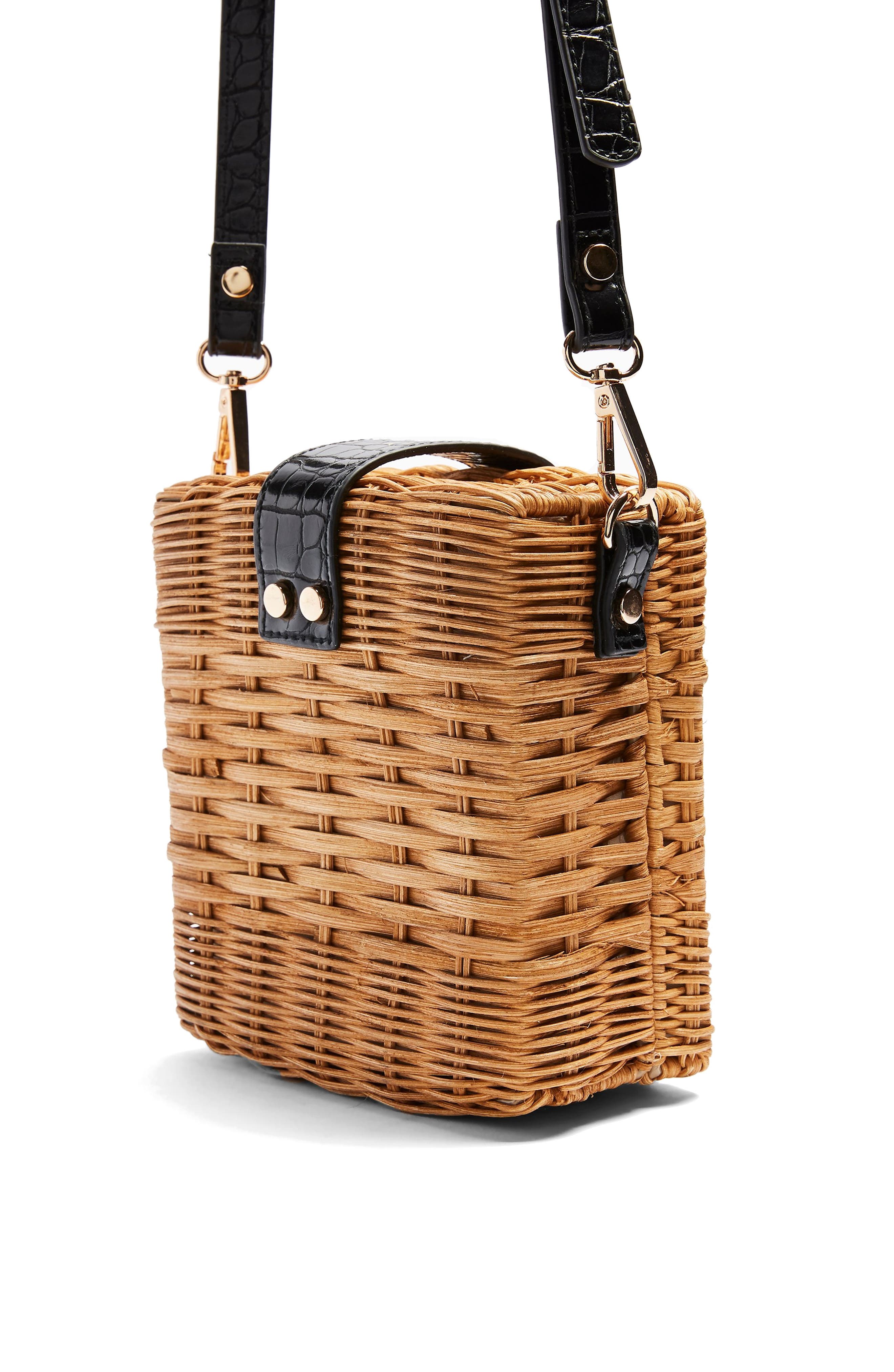 Topshop Shell Wicker Crossbody Bag, Alternate, color, 