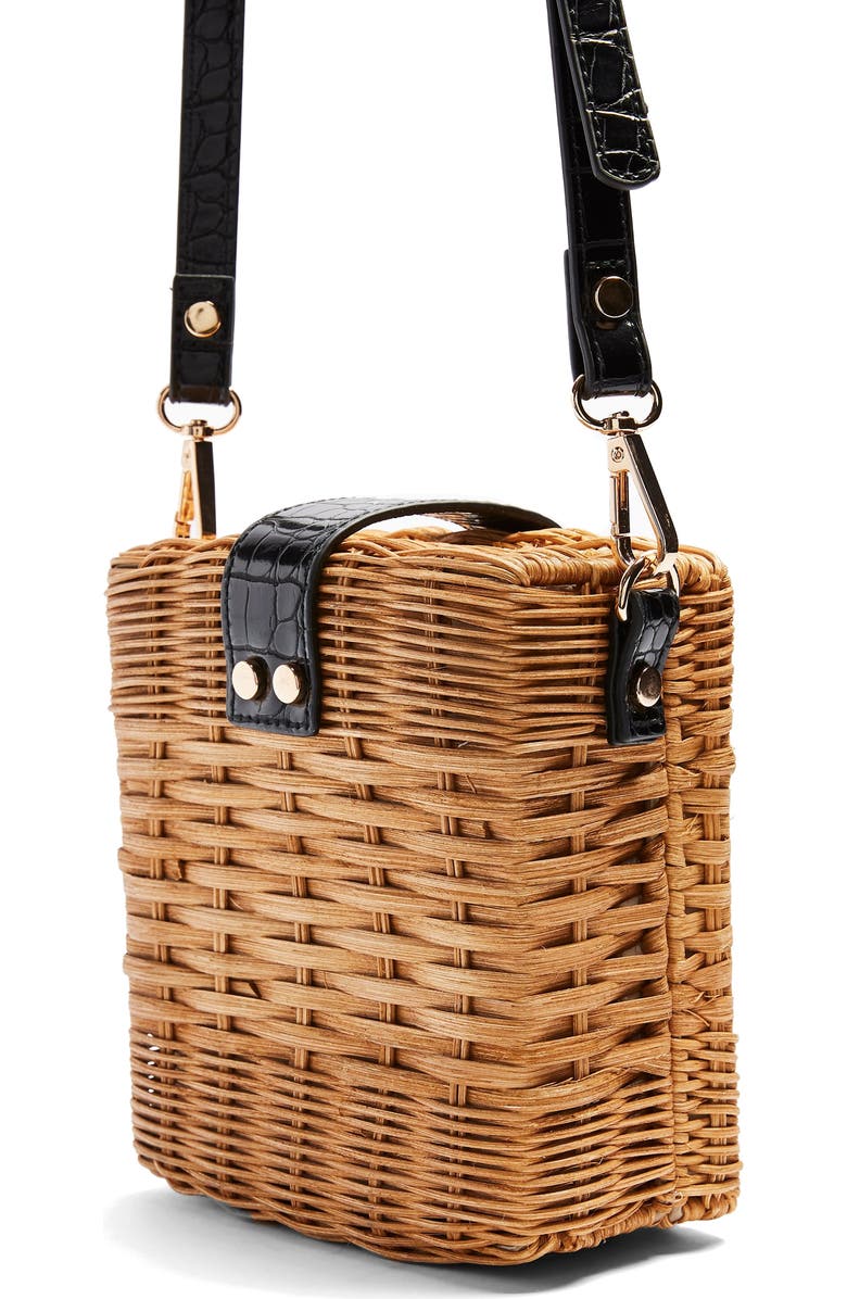 Topshop Shell Wicker Crossbody Bag, Alternate, color,
