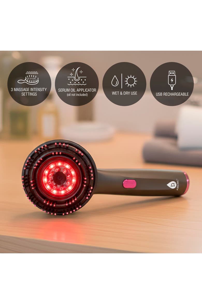 Hair Wellness Duo Hot Air Blower Brush & Pursonic 3-in-1 LED Therapy Scalp Brush, Alternate, color, Black