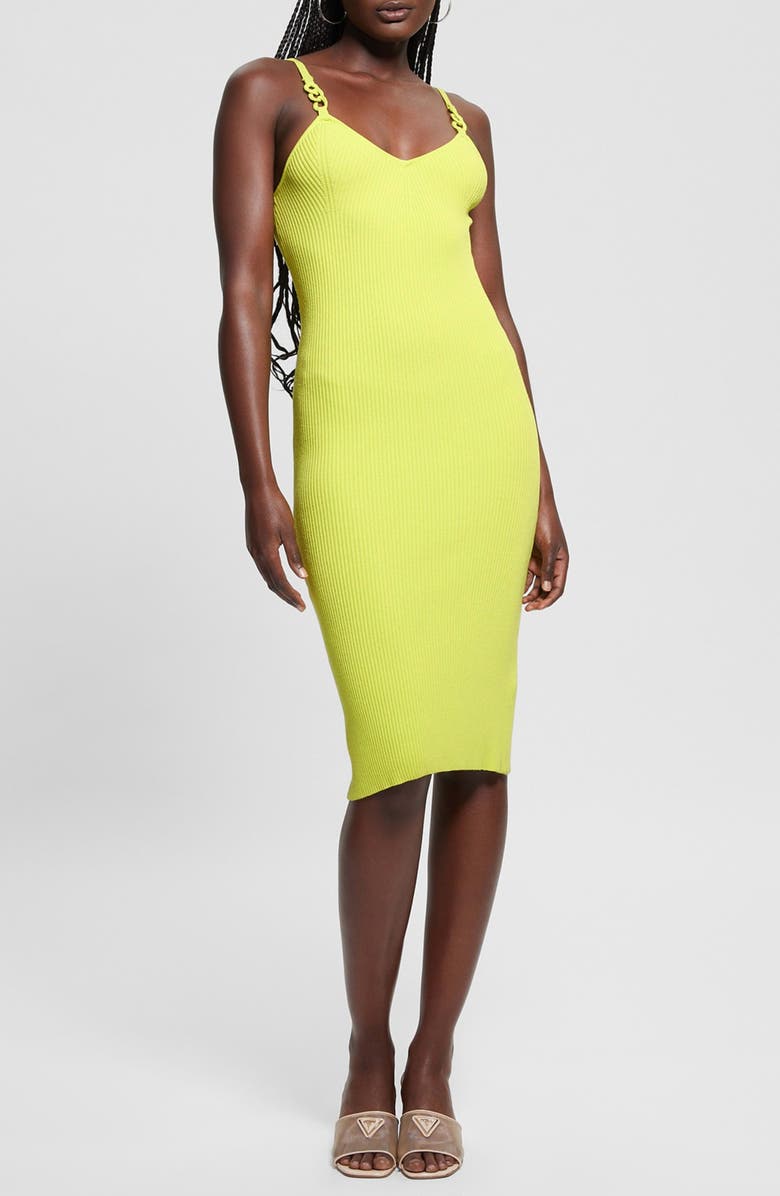 GUESS Gina Linked Ring Detail Rib Minidress, Main, color, 