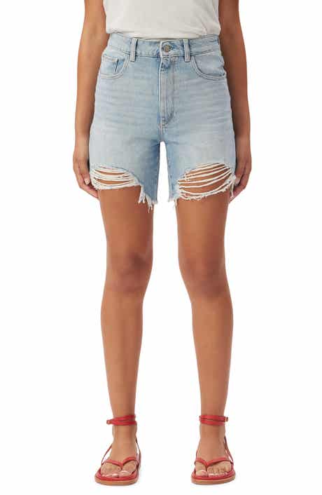 Emilie Ripped High Waist Fray Hem Denim Shorts