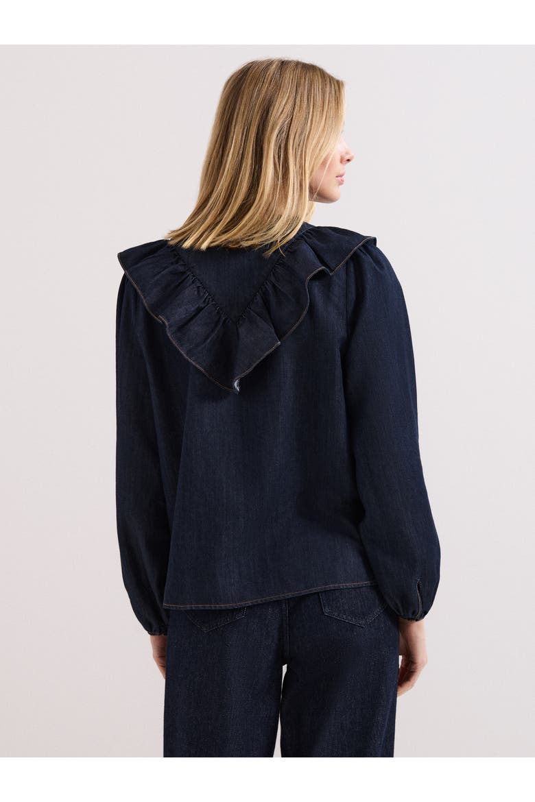Alexia Denim Ruffle V-Neck Blouse, Alternate, color, Mid Wash