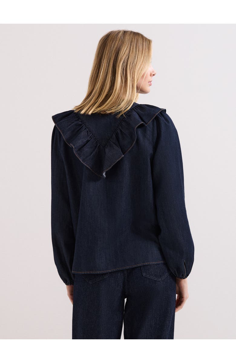 Phase Eight Alexia Denim Ruffle V-Neck Blouse, Alternate, color, Mid Wash