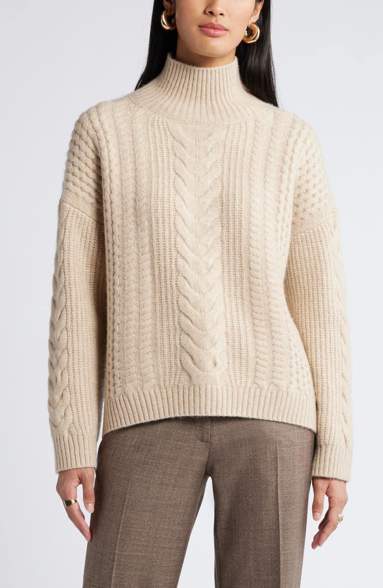 Nordstrom High Low Mock Neck Fisherman Sweater, Main, color, 