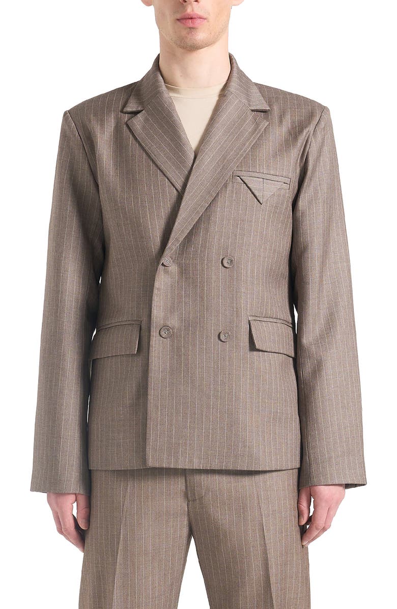 Manière De Voir Didier Double Breasted Pinstripe Suit Jacket, Alternate, color, Taupe