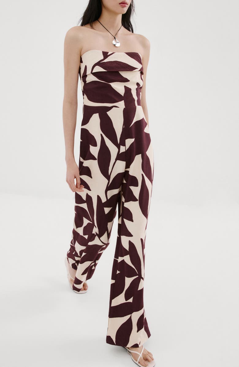MANGO Print Strapless Wide Leg Jumpsuit, Main, color, 