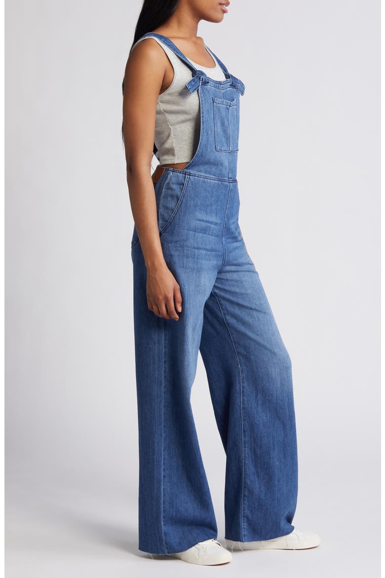 Frayed Hem Denim Overalls, Alternate, color, DARK WASH