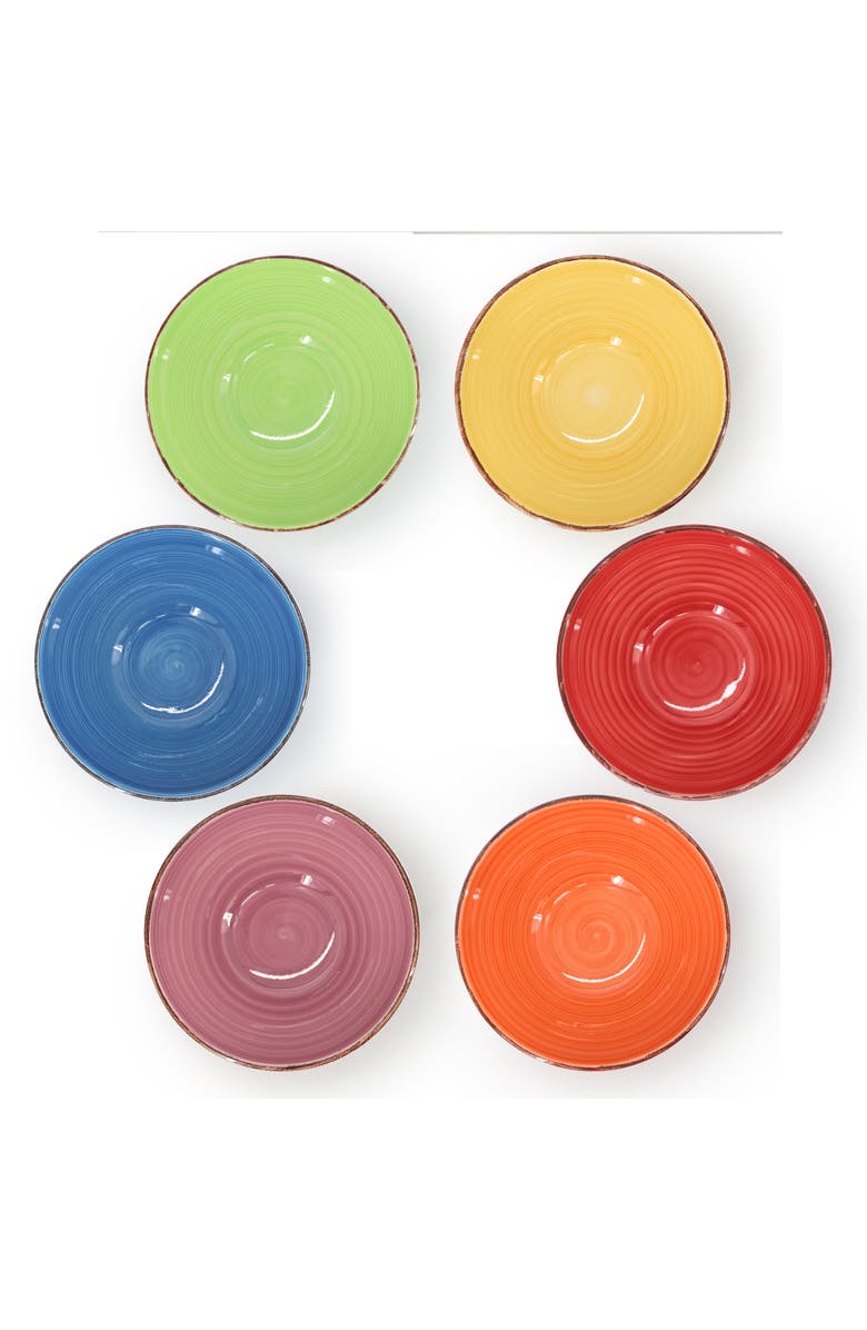 Elama Color Ridge 6.25 Inch 6 Piece Round Stoneware Assorted Bowl Set, Alternate, color, Assorted