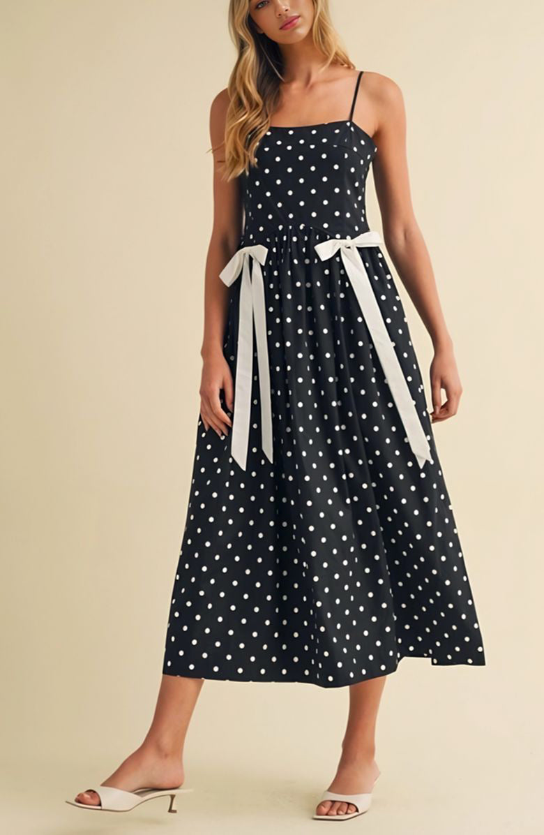 Knit and Lounge Polka Dot Midi Sundress, Alternate, color, Black With White Polka Dots