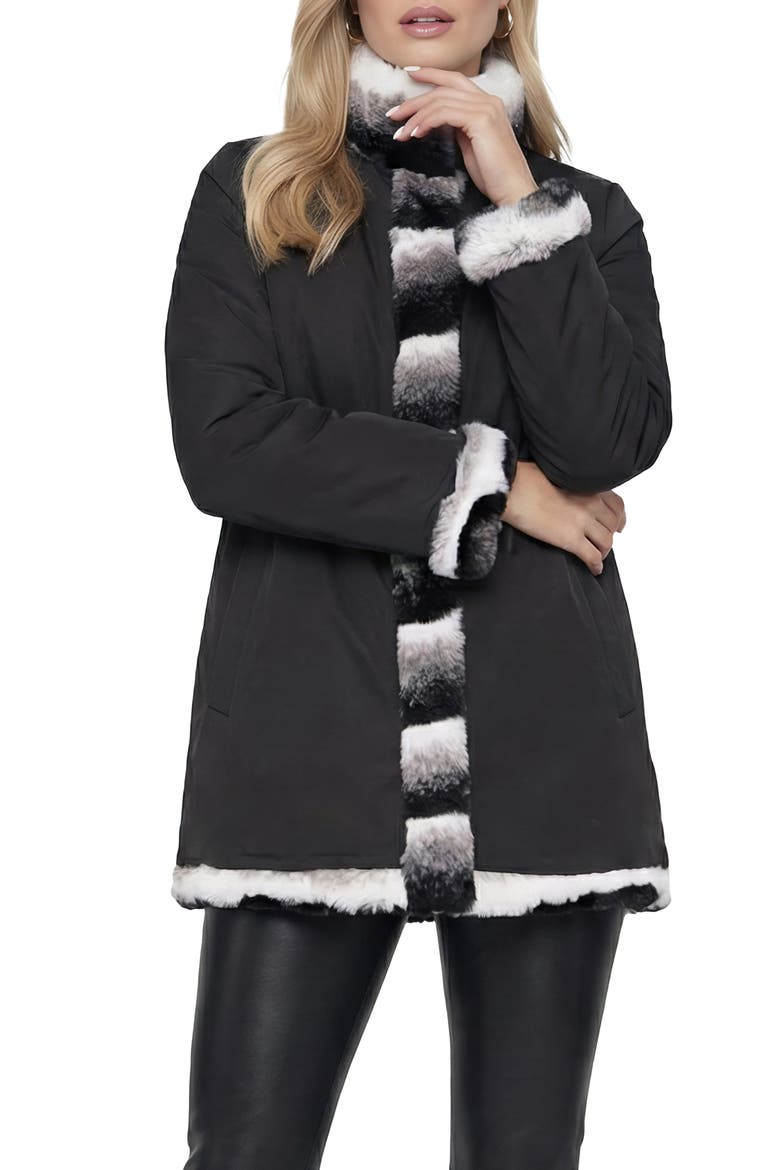 Fur-Free Chinchilla (Faux Fur) Reversible Jacket, Alternate, color, GRAY CHINCH/BLACK
