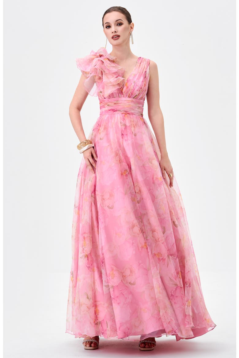Cressida Ruffle Shoulder Gown, Alternate, color, FLORAL MULTI