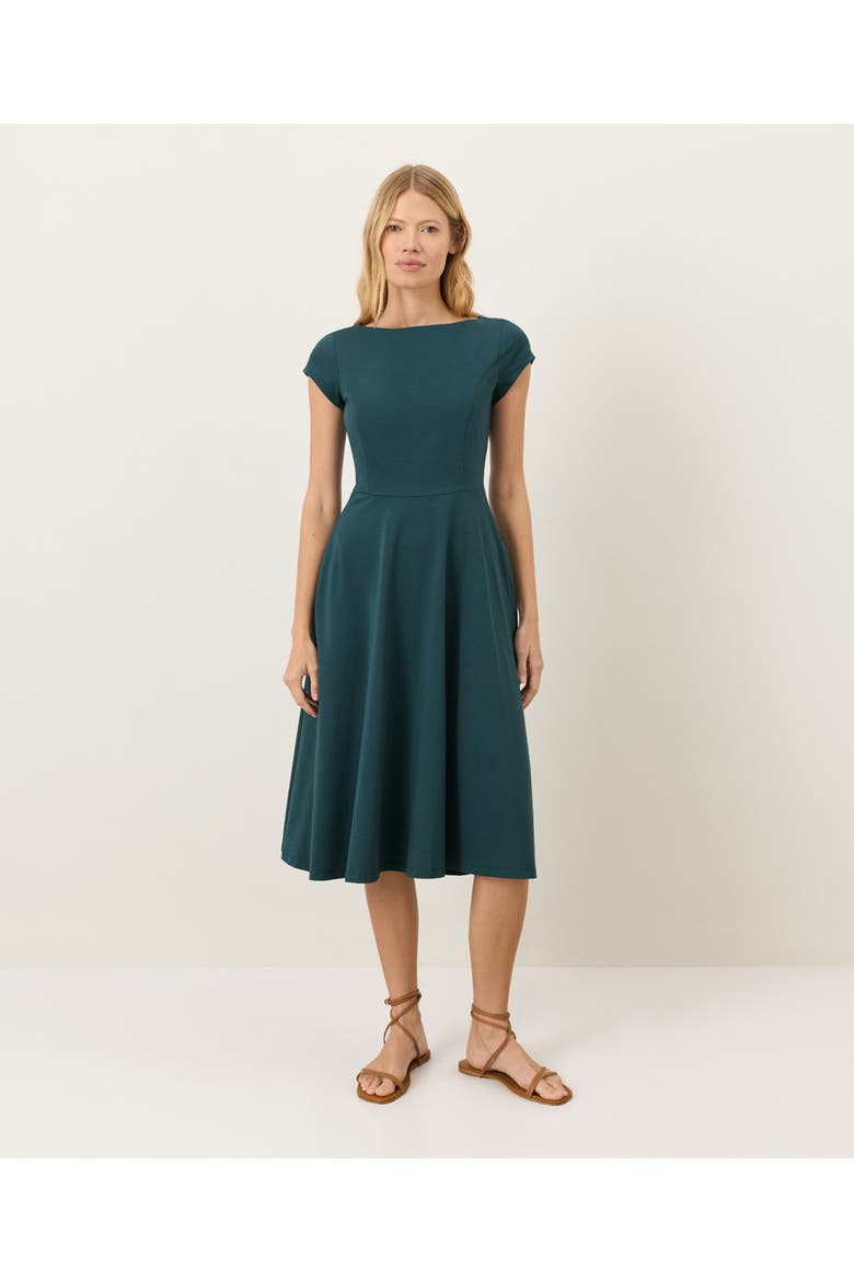Fit & Flare Ballet Neck Dress Made With Organic Cotton, Main, color, Deep Aqua
