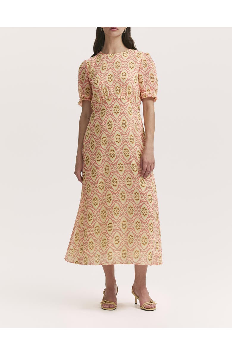 Finery London Mela Printed Midi Tea Dress, Alternate, color, Coral Ikat