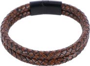 Trafalgar Loose Fit Simple 2 Band Braided Secure Clasp Leather Bracelet