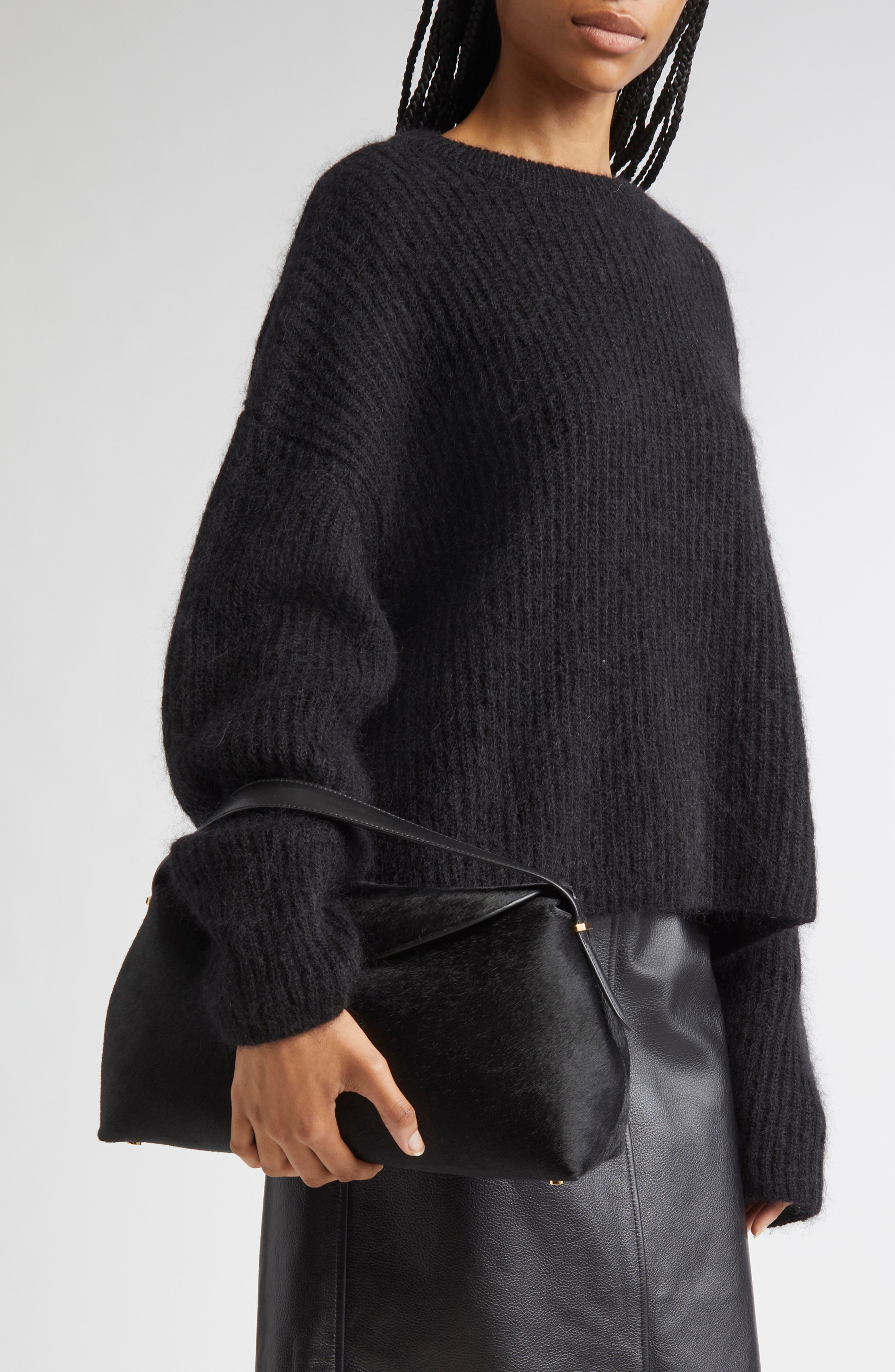 TOTEME T-Lock Genuine Calf Hair Top Handle Bag, Alternate, color, Black