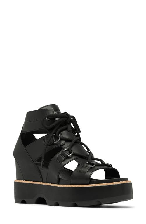 Sorel Joanie Iv Lace Wedge Sandal In Black/black