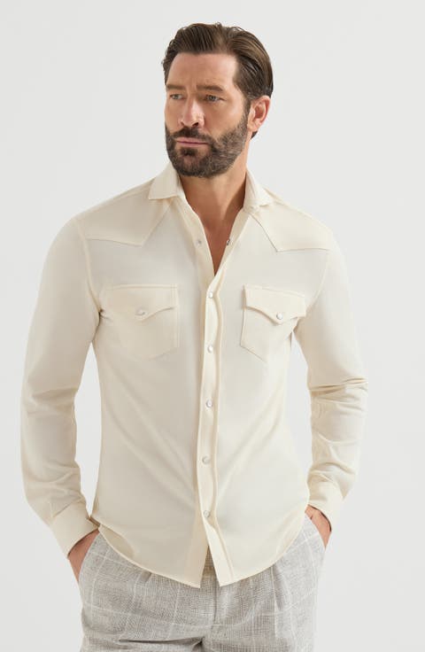 Cotton piqué Western shirt
