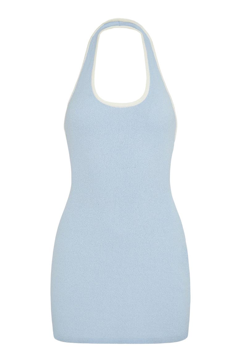 Cotton Boucle Mini Halter Dress, Alternate, color, Sky/White