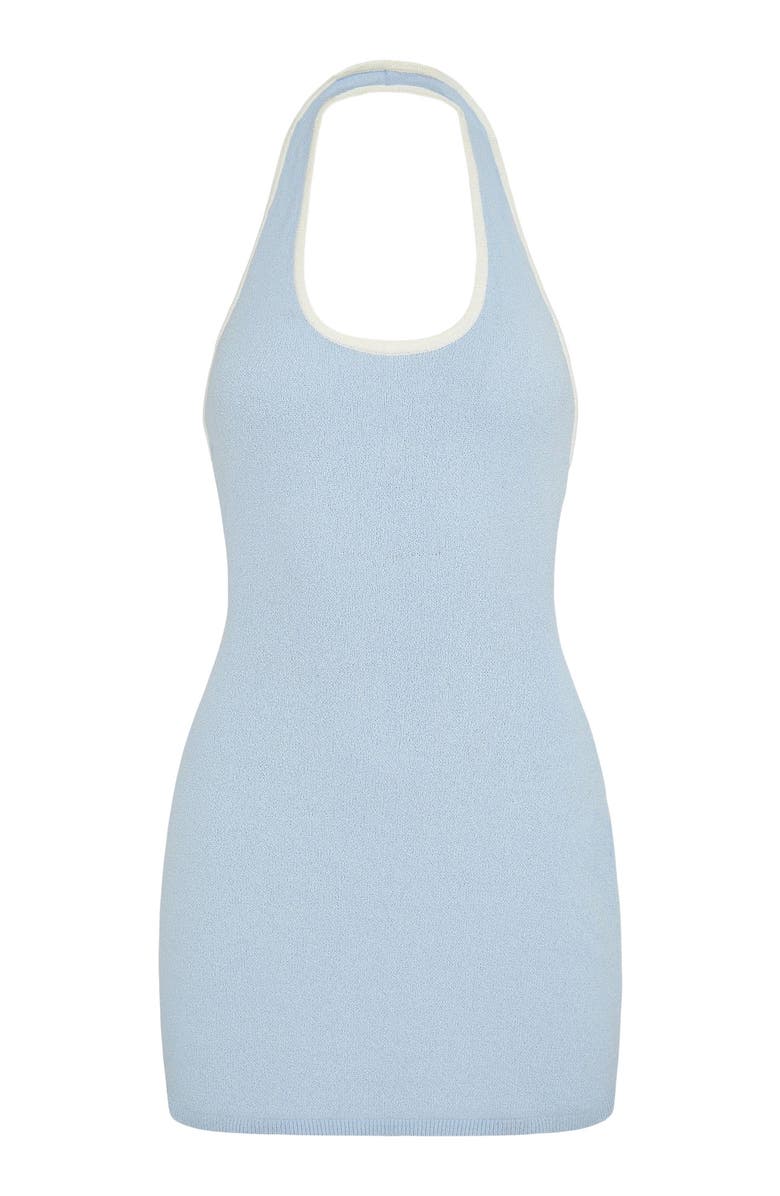 Onia Cotton Boucle Mini Halter Dress, Alternate, color, Sky/White