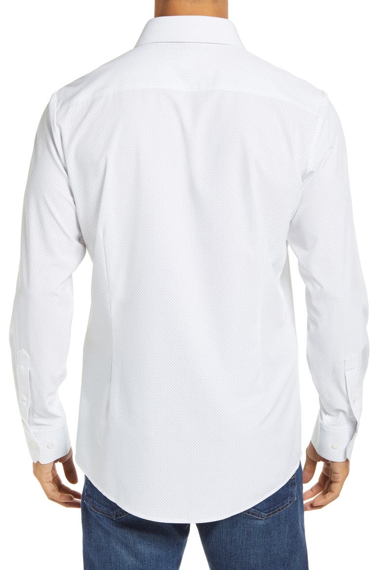Leeward Trim Fit Ditsy Medallion Button-Up Performance Shirt, Alternate, color, WHITE GEO DOT PRINT