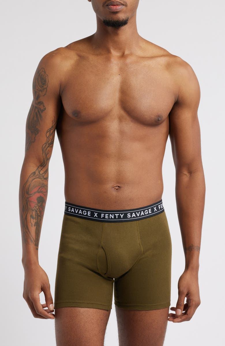 SAVAGE X FENTY Savage Classics 3-Pack Boxer Briefs, Alternate, color, Black Caviar/ Green O