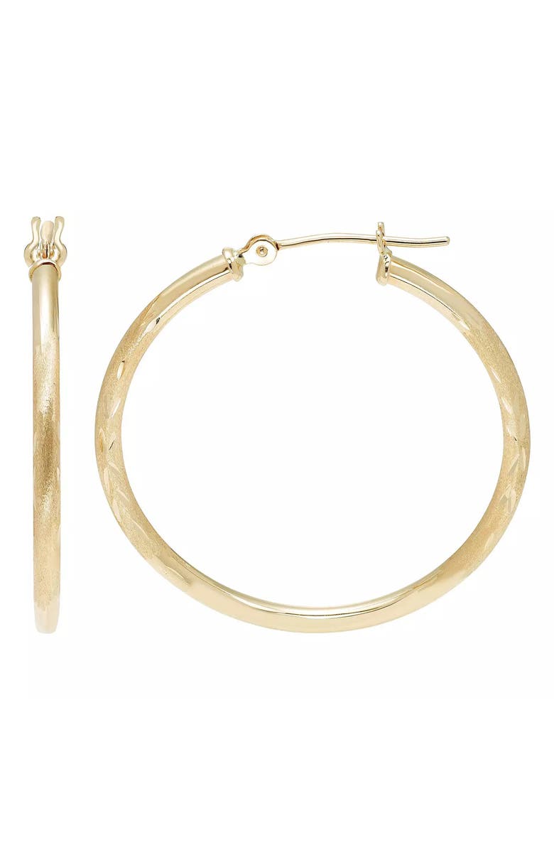 A&M 14K Gold Leaf Cut Hoop Earrings, Main, color, 