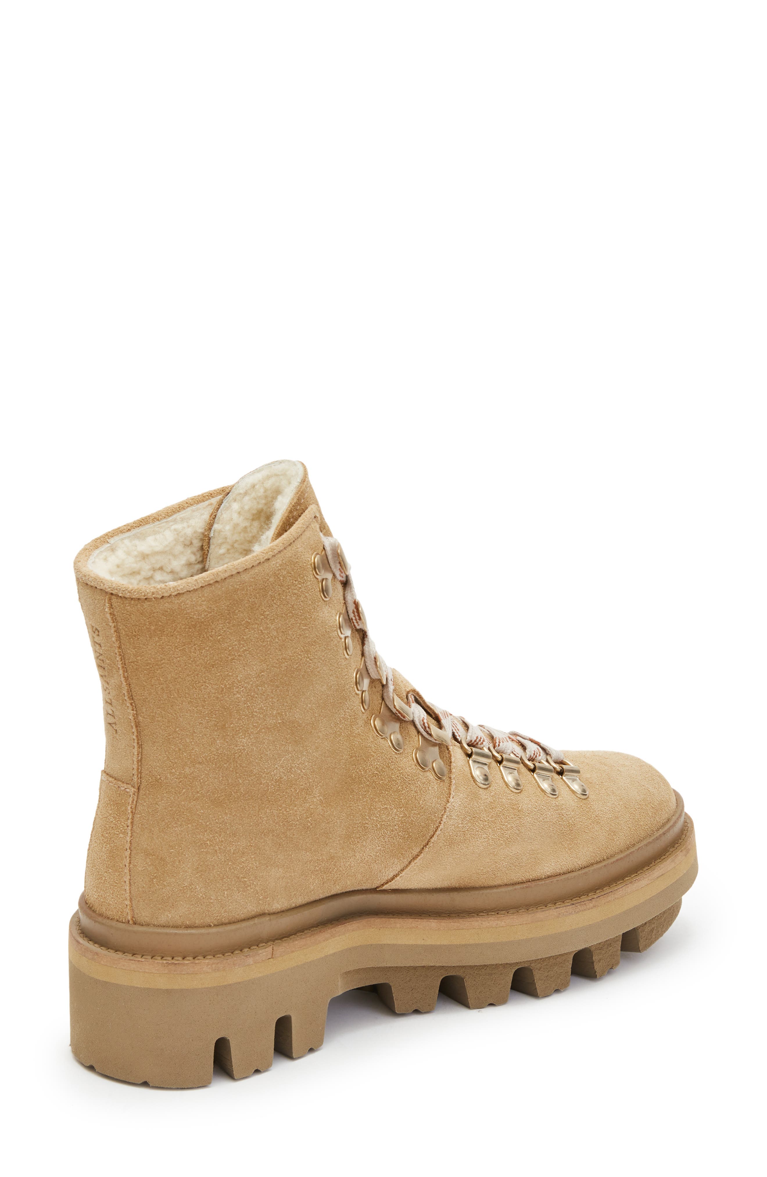 AllSaints Wanda Genuine Shearling Lug Sole Combat Boot, Alternate, color, Sand