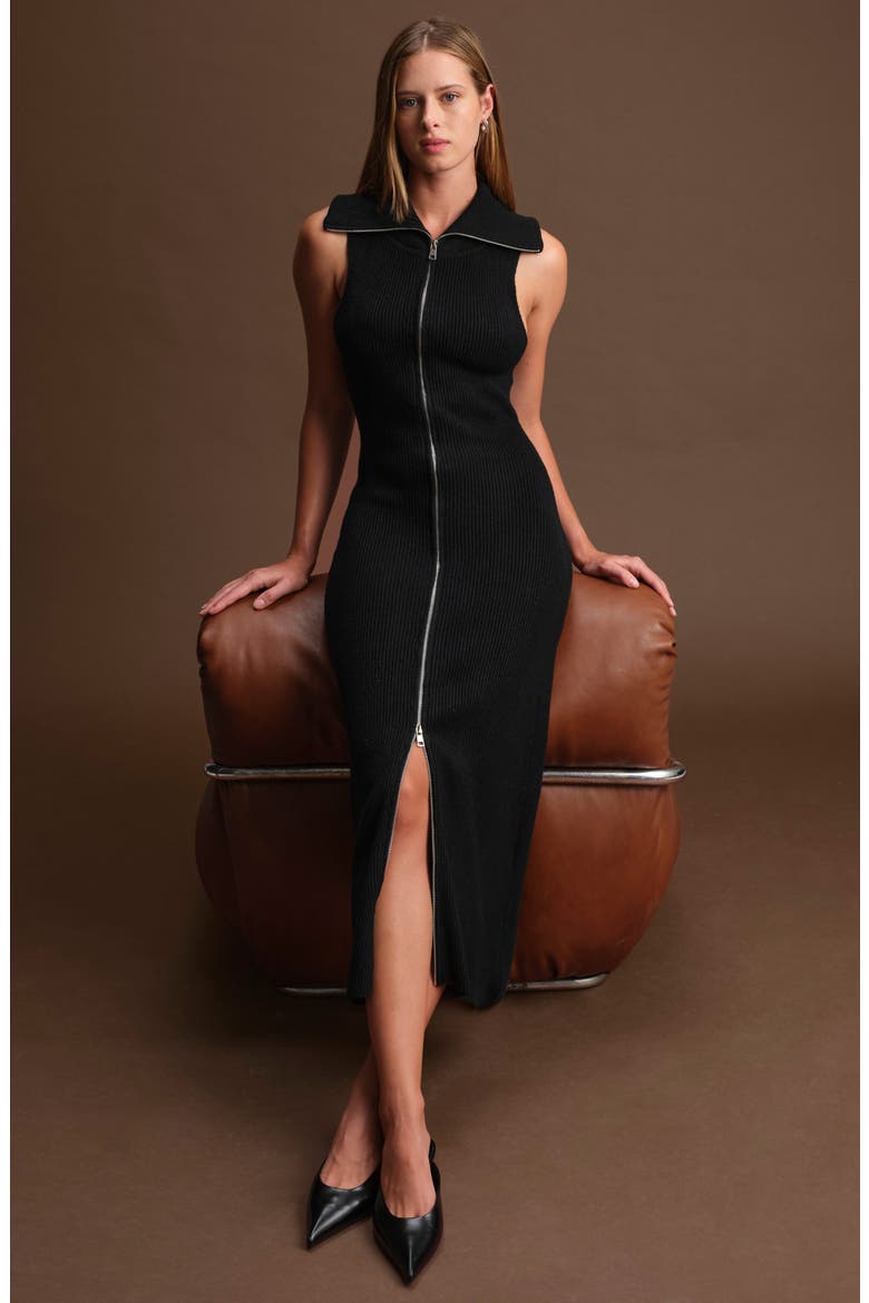 Paul Front Zip Knit Dress, Alternate, color, BLACK