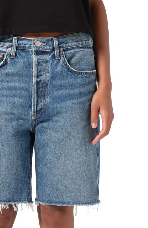 Agolde '90s Long Cutoff Denim Shorts In Ruin (md Vint Ind Cut)