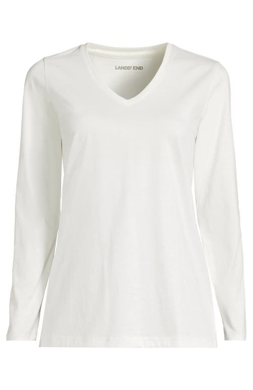 Lands' End Plus Size Relaxed Supima Cotton Long Sleeve V-neck T-shirt In White