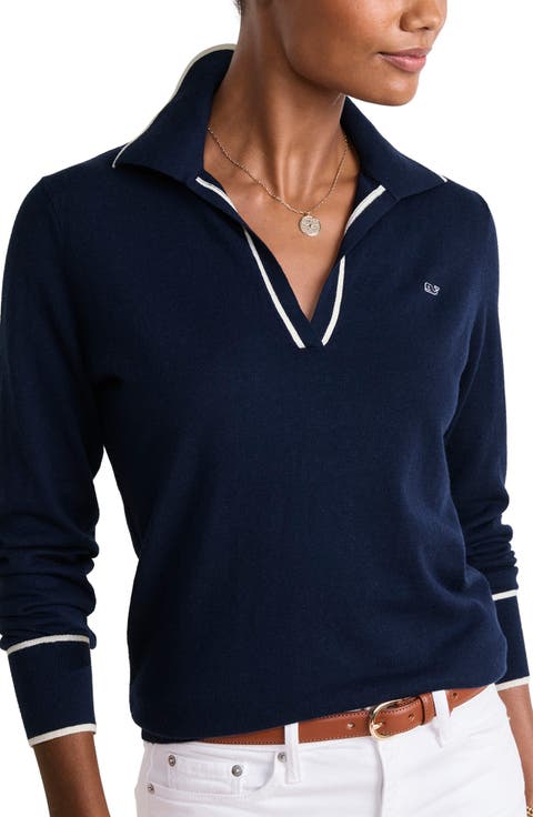 Tipped Cotton & Cashmere Polo Sweater