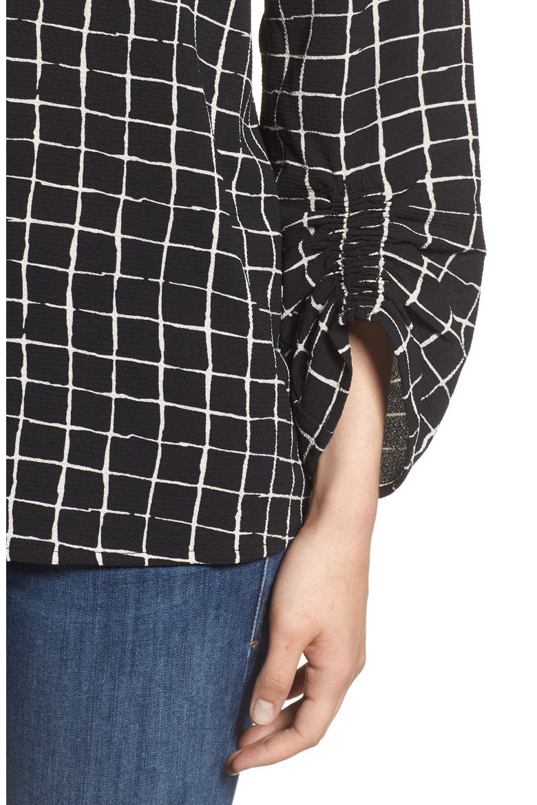 Ruched Sleeve Stretch Crepe Blouse, Alternate, color, BLACK AND WHITE