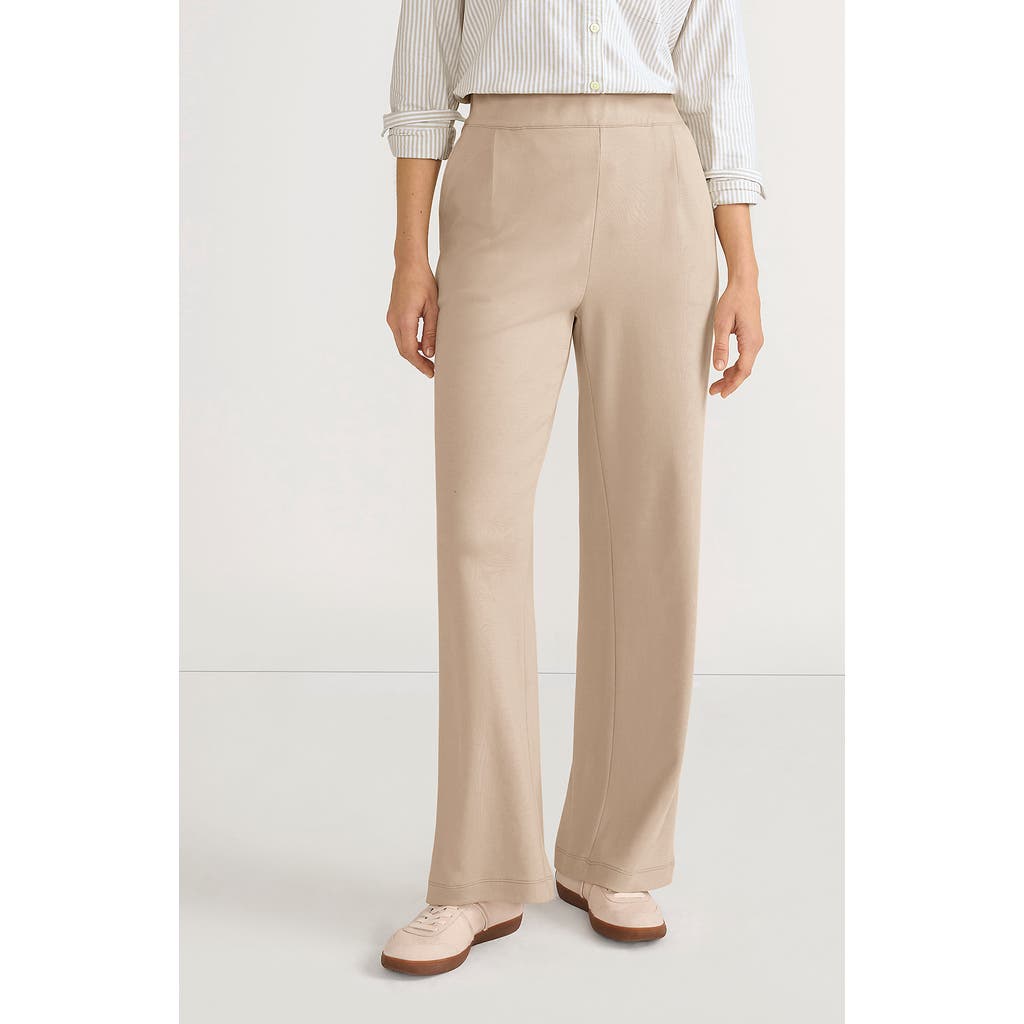 Lands' End Knit High Rise Pleated Wide Leg Pants In Champagne