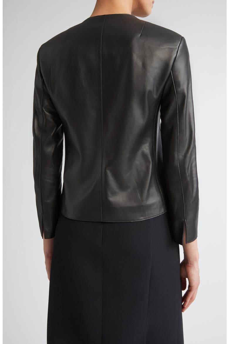 Collarless Lambskin Leather Jacket, Alternate, color, BLACK