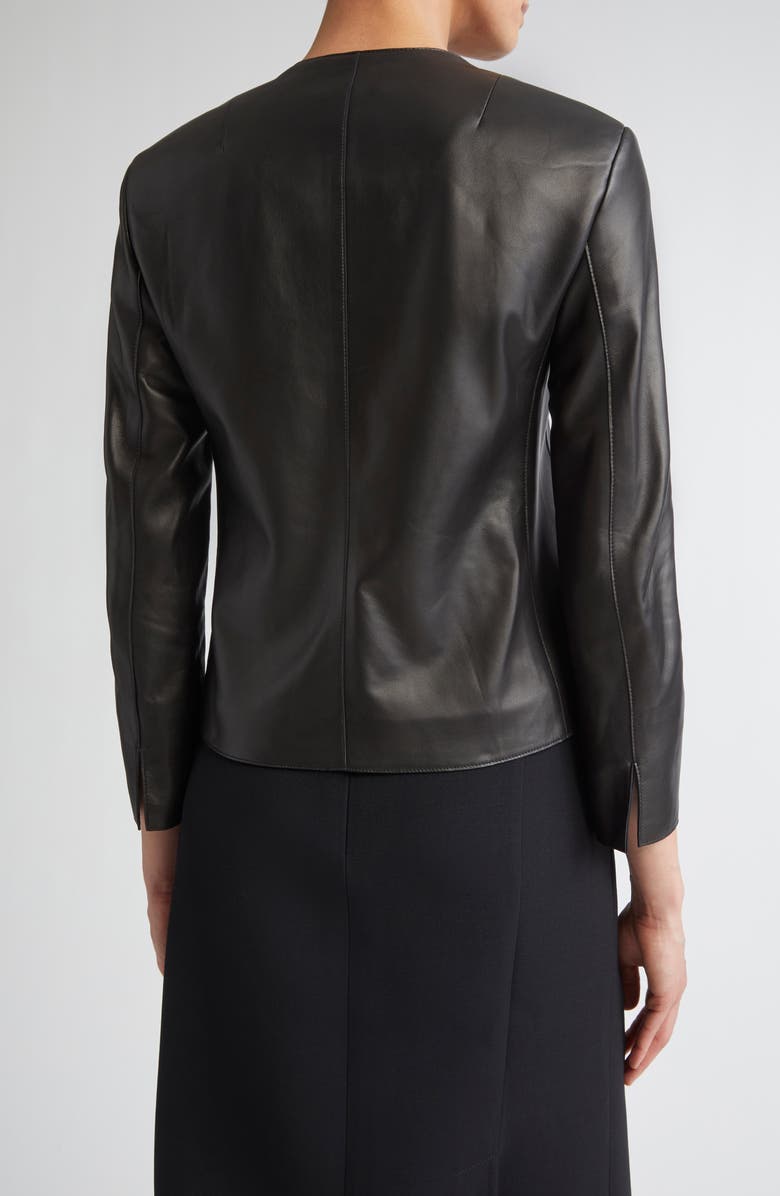 Akris Collarless Lambskin Leather Jacket, Alternate, color, Black