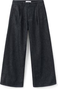 MANGO Wide Leg Pleated Denim Trousers
