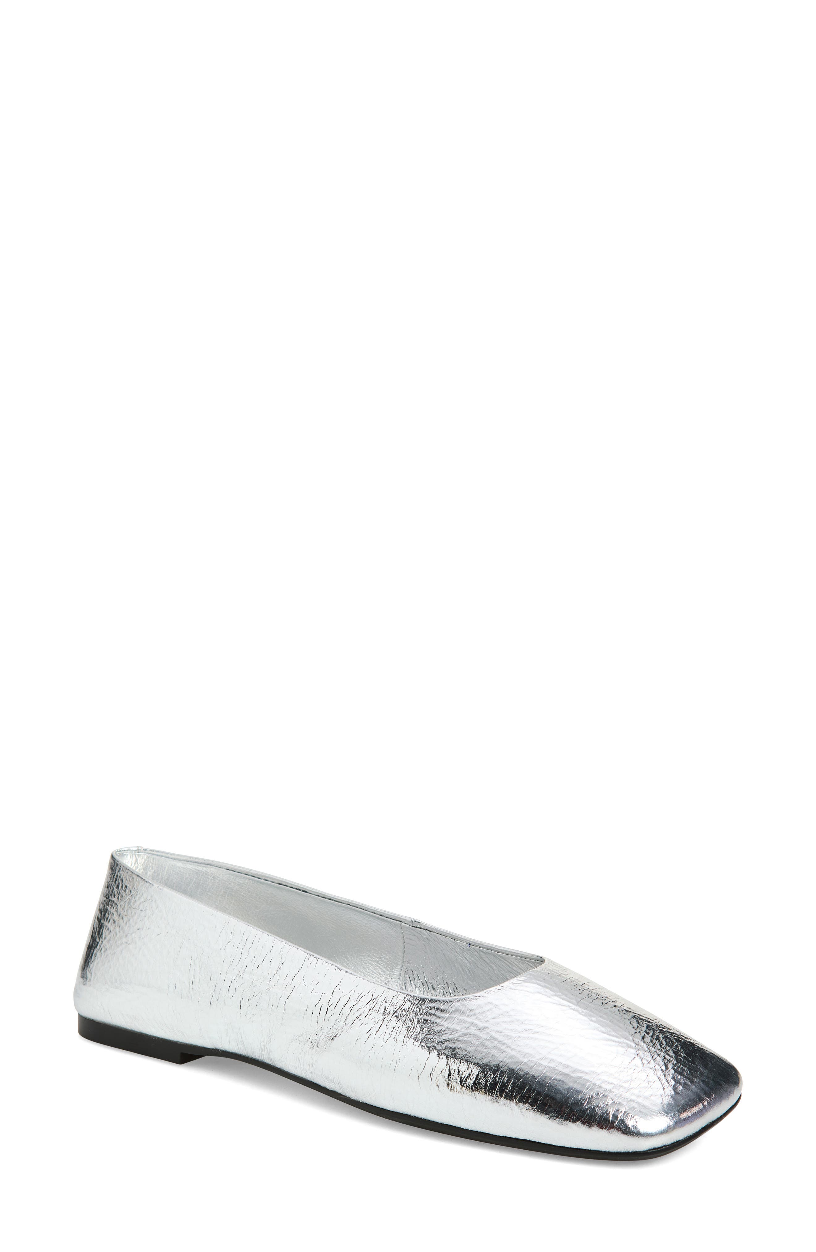Jeffrey Campbell Listos Square Toe Flat, Main, color, Silver Crinkle