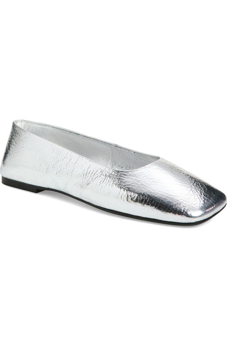 Jeffrey Campbell Listos Square Toe Flat, Main, color, Silver Crinkle