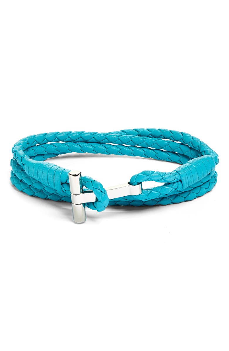 TOM FORD Men
s Scoubidou Braided Leather Bracelet, Main, color, Aqua Blue