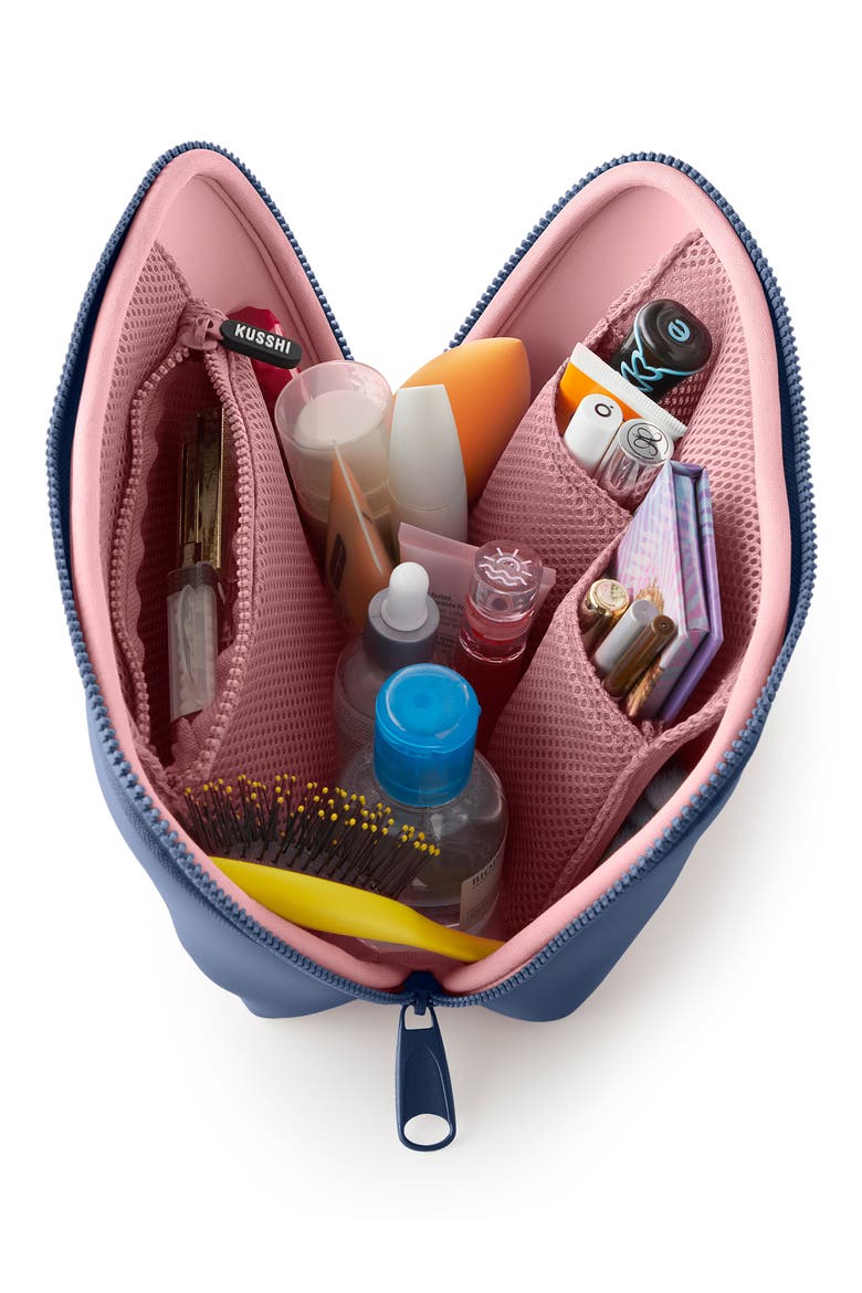 Neoprene Makeup Bag, Alternate, color, PEARL BLUE/ SAND PINK