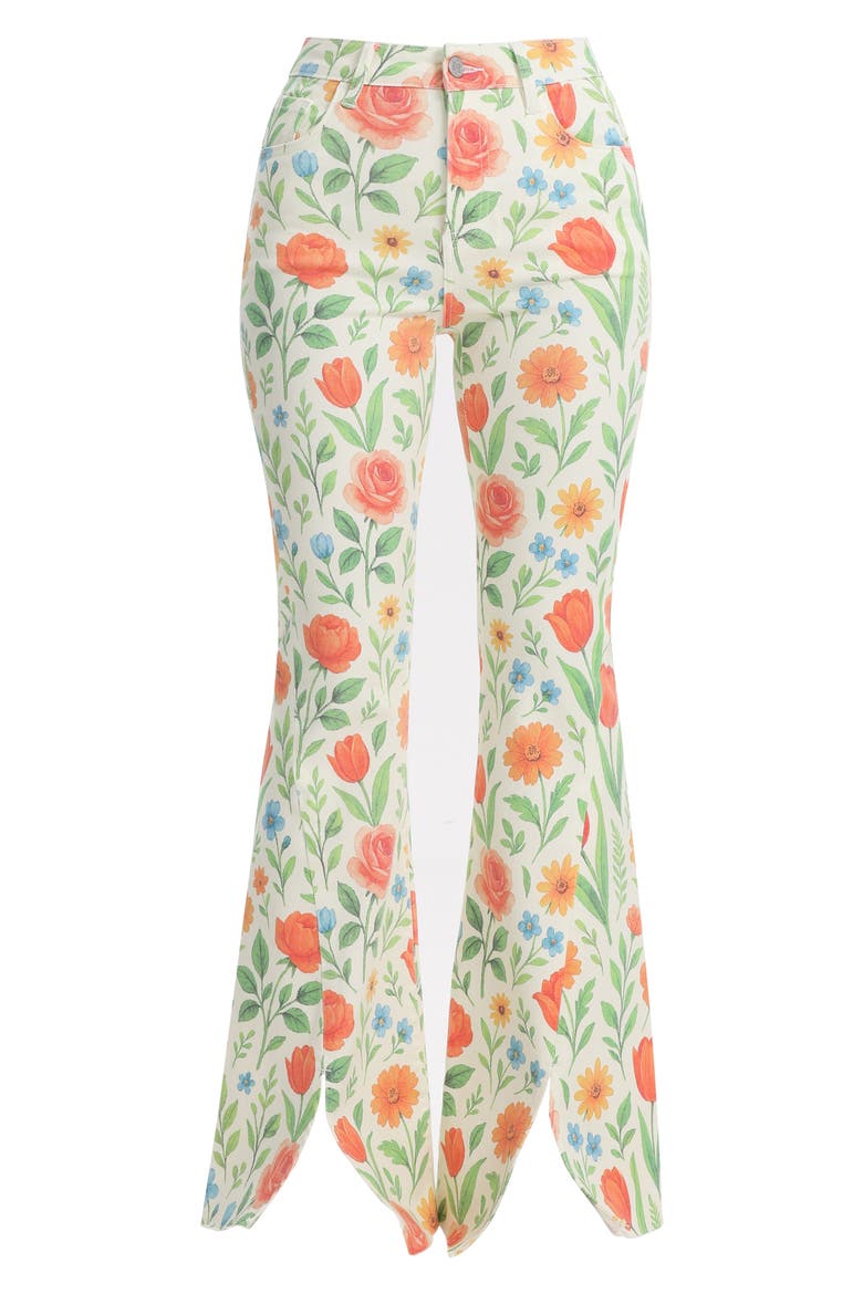 Floral High Waist Slit Hem Flare Jeans, Alternate, color, WILD BLOOM WHISPER