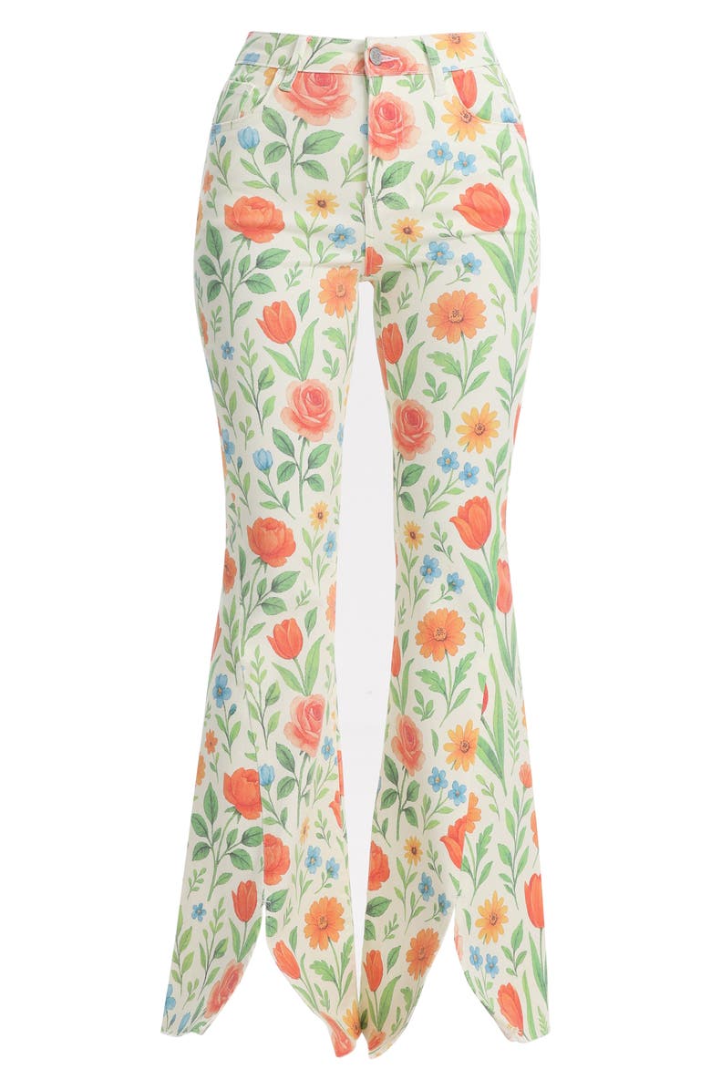 Bayeas Floral High Waist Slit Hem Flare Jeans, Alternate, color, Wild Bloom Whisper