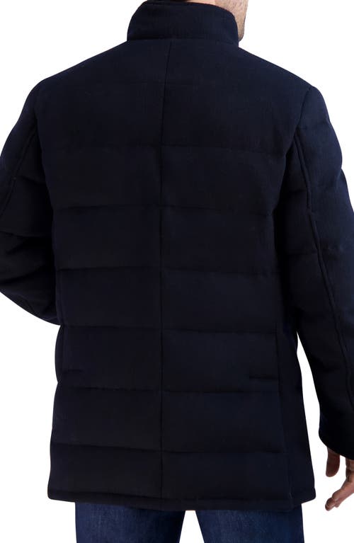 Cole Haan Padded Down Wool Blend Jacket In Blue